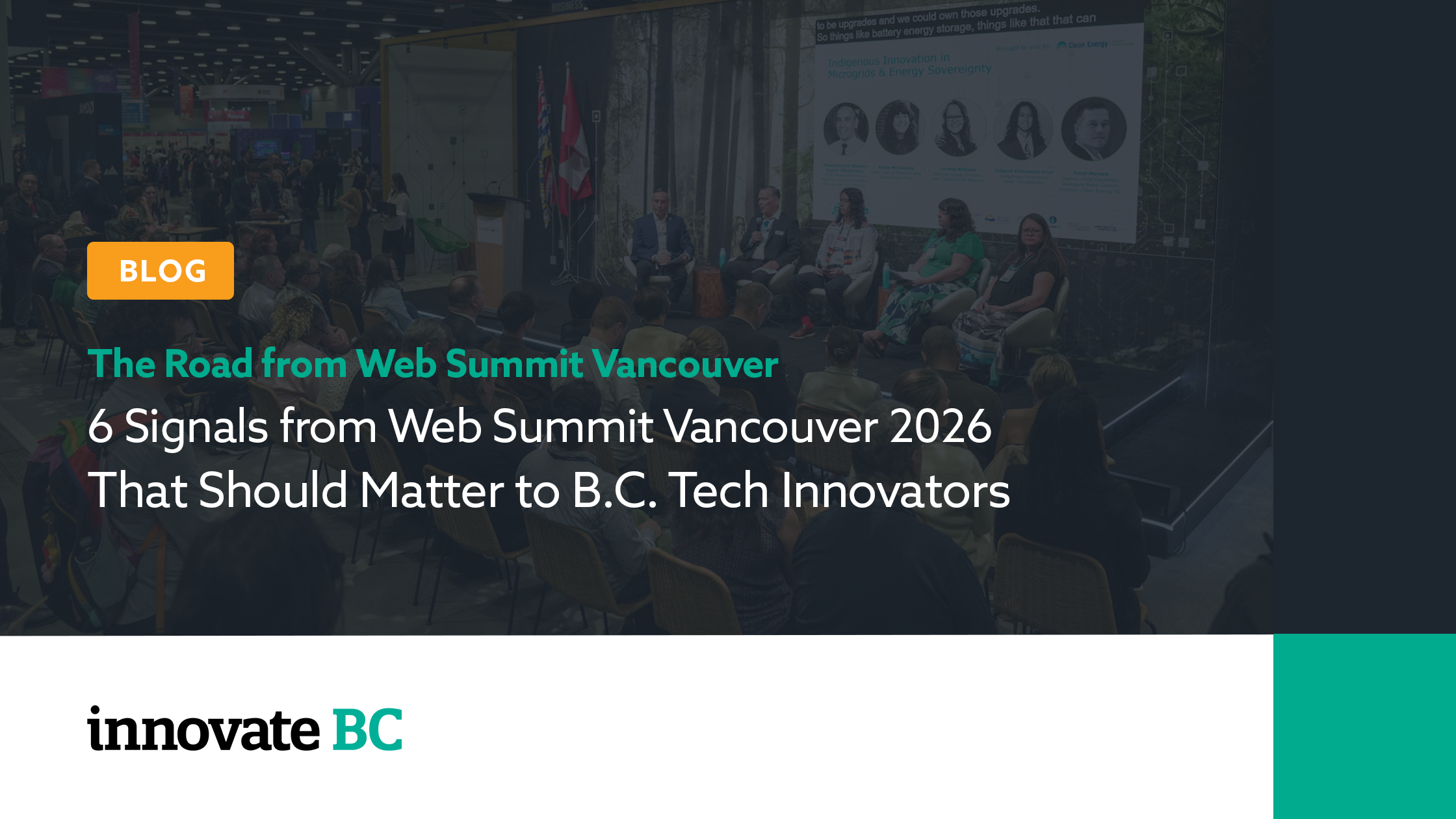 An audience views a panel discussion at the BC Pavilion at Web Summit Vancouver 2026